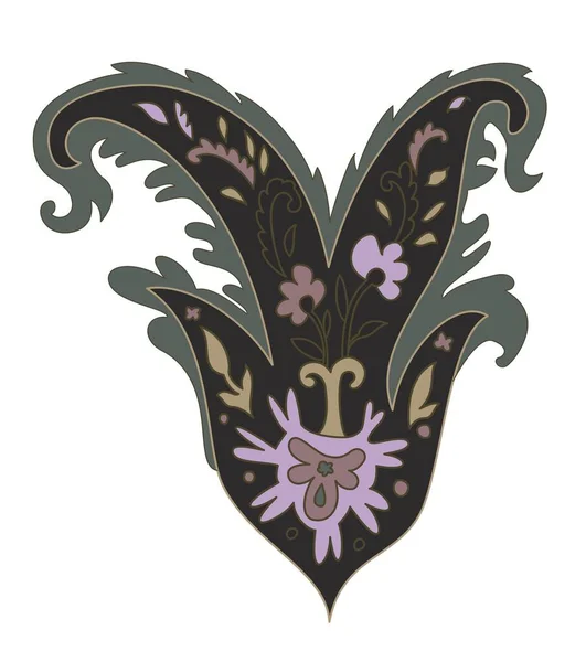 Paisley Decoración Flor Flor Con Hojas Follaje Adorno Floral Aislado — Archivo Imágenes Vectoriales