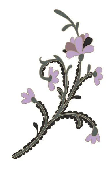Paisley Décoration Fleurs Fleurs Sur Brindille Branche Avec Feuilles Feuillage — Image vectorielle