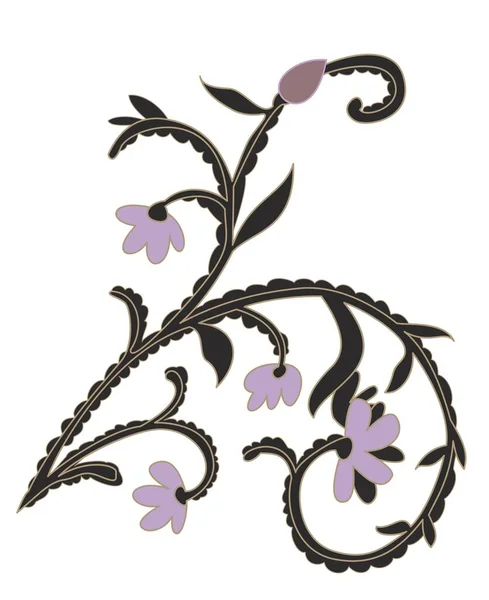 Paisley Design Isolierter Blütenzweig Mit Knospen Und Blühender Flora Blühende — Stockvektor