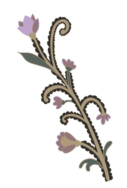 葉や花でペイズリー 芽や葉 茎や枝を持つ孤立した花 招待カードのための野草植物 植生や装飾の小枝 平面図のベクトル — ストックベクタ