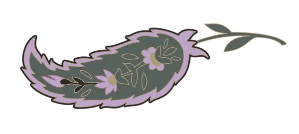Paisley Décoration Feuilles Fleurs Isolées Avec Tige Branche Avec Feuillage — Image vectorielle