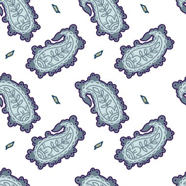 Çiçekler ve yapraklar, yapraklar ve yapraklar, botanik ve bahar veya yaz tasarımı. Bitkiler ve bitkiler. Paisley dikişsiz desen ya da arka plan izi, duvar kağıdı ya da tekstil. Düz biçimli vektör