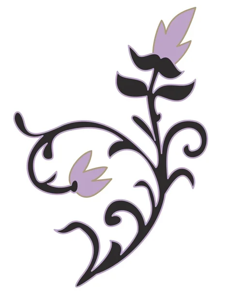 Ornement Paisley Fleur Fleurie Isolée Sur Tige Avec Feuillage Feuilles — Image vectorielle