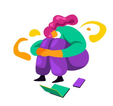 Öğrenci ya da serbest çalışan kişisel bilgisayarın yanında oturuyor. Çevrimiçi eğitim ya da eğitim, uzaktan çalışma. Çalışanların yeni iş projeleri üzerinde düşünme ve beyin fırtınası yapmaları. Düz biçimli vektör