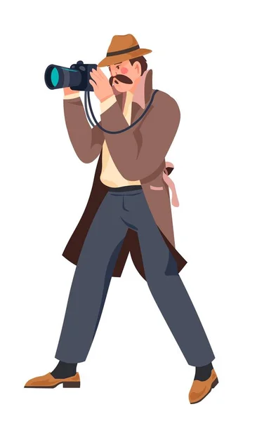 Private Investigator Taking Photographs Isolated Detective Making Evidence Watching Criminals — Stock Vector