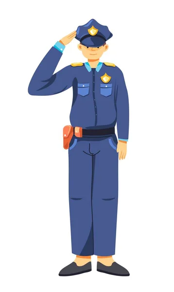 Policeman Saluting Hand Gestures Isolated Detective Uniform Man Weapon Badges — Stock Vector