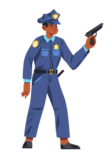 Policista Práci Chodí Zbraní Izolovaný Detektiv Nebo Důstojník Zbraní Odznakem — Stockový vektor