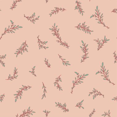 Bitkilerin dal ve dalları, kır çiçekleri ve ev bitkileri süs ve motif. Doğa çalıları, çalılar, yapraklar ve yapraklar. Kusursuz desen, duvar kağıdı izi ya da arka plan. Düz biçimli vektör