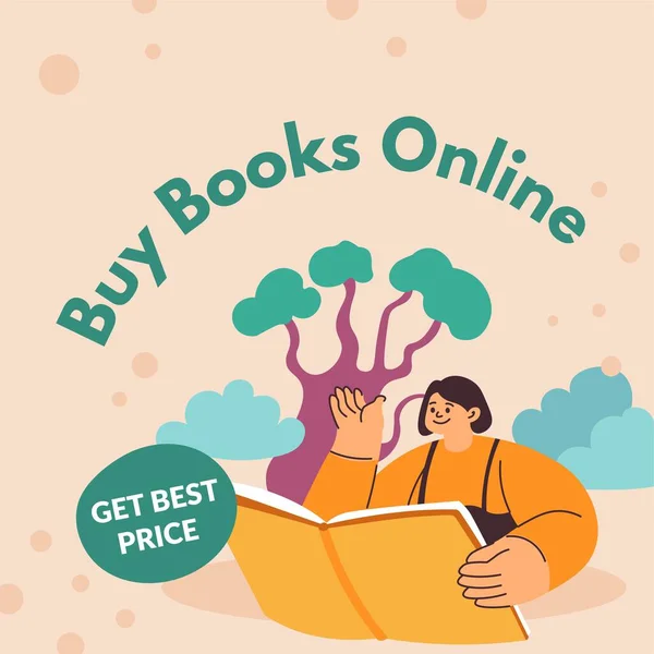 オンラインで本を買う最もよい価格を得なさい 小説や小説 文学愛好家を楽しんで出版物を持つ人 出版物付きの学生 販促バナーや広告 平型ベクトル — ストックベクタ