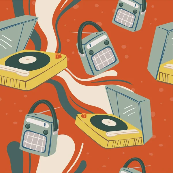 Vintage Συστήματα Ψυχαγωγίας Για Αναπαραγωγή Και Ηχογράφηση Μουσικής Vinyl Πιάτα — Διανυσματικό Αρχείο