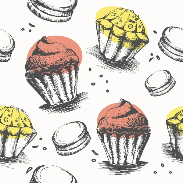 Muffins Och Makaron Dessert Café Eller Restaurang Smaklig Och Näringsrik — Stock vektor