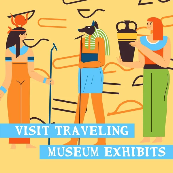 Egyptian Museum Exhibits Visit Traveling Africa Study Archaeology History Creatures — Vector de stock