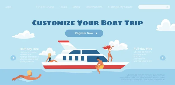 Register Now Customize Your Boat Trip Start Marine Journey Explore — Stock Vector