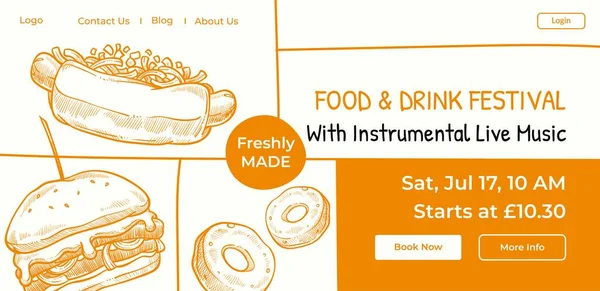 Festival Food Drinks Live Instrument Music Entertainment Event Gourmets Cultural — Vettoriale Stock