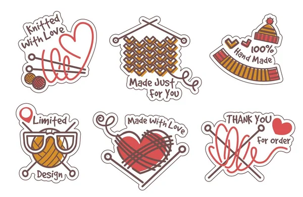 Knitted Love Thank You Order Limited Design Isolated Stickers Badges — стоковый вектор