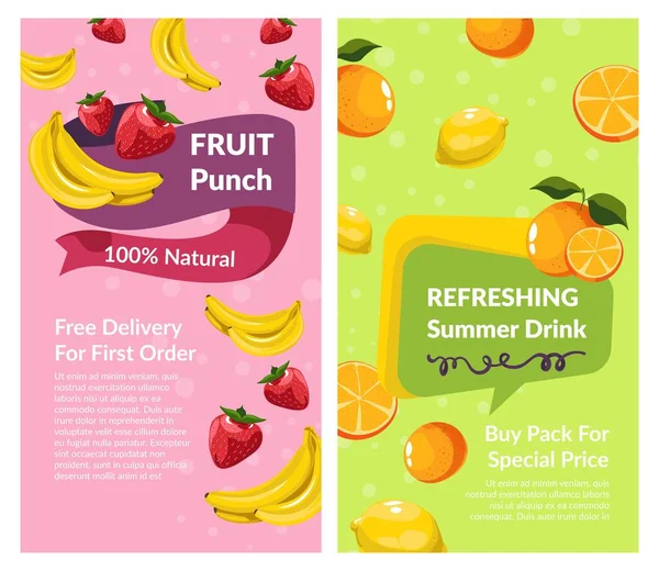 Refreshing Summer Drink Fruit Punch Free Delivery First Order Lemonade — Stock Vector