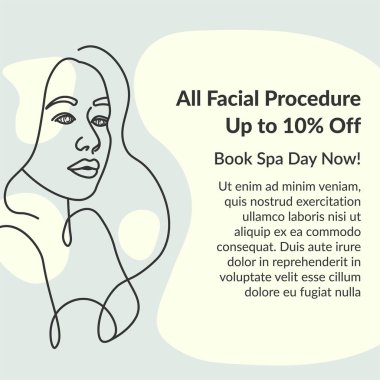 Discounts and sale offers from spa salon, all facial procedures up to ten percent of lowering of price. Book relax day now. Wellness and beauty sessions with specialists. Vector in flat style