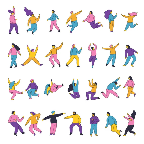 Male Female Character Motion Isolated People Dancing Running Waving Arms — Image vectorielle
