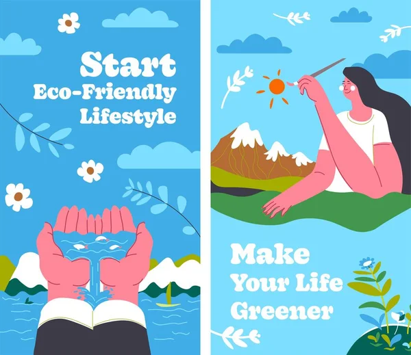 Сделать Жизнь Зеленее Начать Экологически Чистый Образ Жизни Сохранить Планету — стоковый вектор