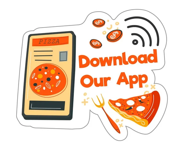 Pizza Delivery Download Application Get Sale Discounts Tasty Dishes Menu — Vector de stock