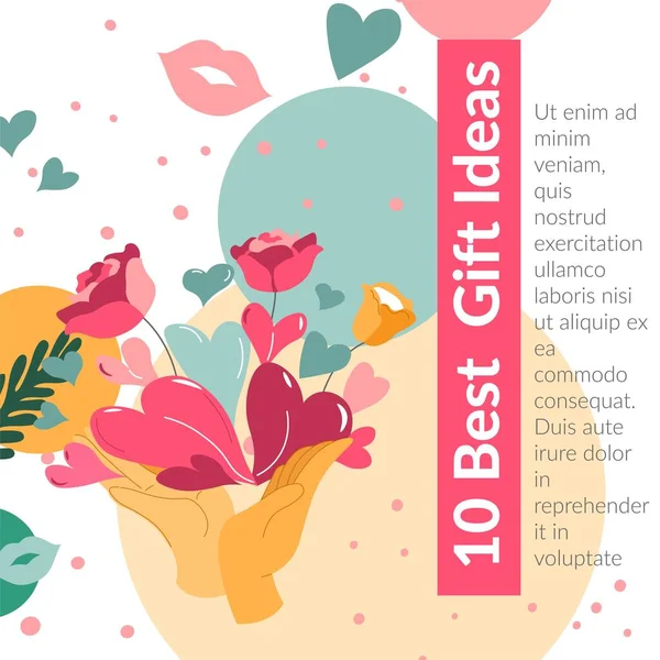 Celebrating Holidays Special Occasion Greeting Ten Best Gift Ideas Bouquet — Διανυσματικό Αρχείο