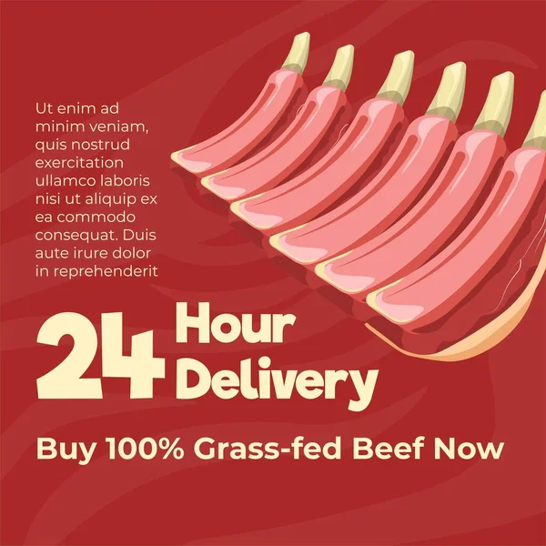 Twenty Four Hour Delivery Premium Quality Grass Fed Beef Organic — Wektor stockowy