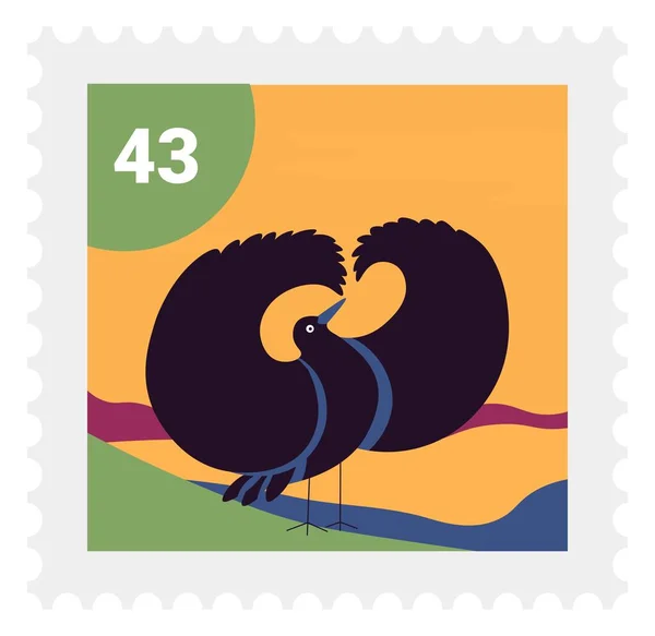 Western Jackdaw Black Crow Stretched Wings Drawing Postal Marking Envelopes — Stockvektor