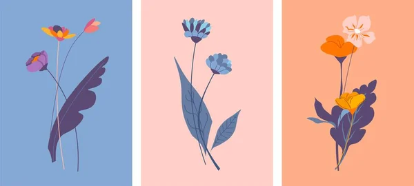 Квітучі Квіти Ізольовані Букети Квітучими Рослинами Стеблами Листям Листя Прикраси — стоковий вектор