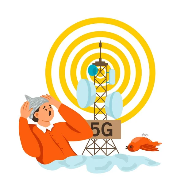 Radiasi Dan Penyakit Yang Disebabkan Oleh Antena Teori Konspirasi Orang - Stok Vektor