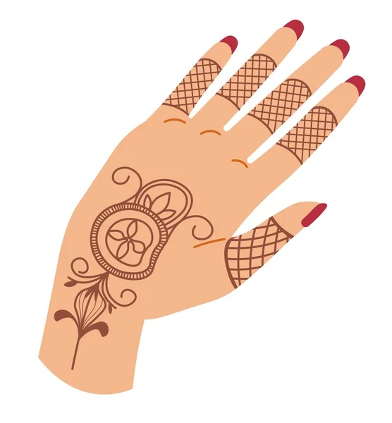 Vrouwen Hand Met Henna Tatoeage Tekening Ontwerp Met Geometrische Lijnen — Stockvector