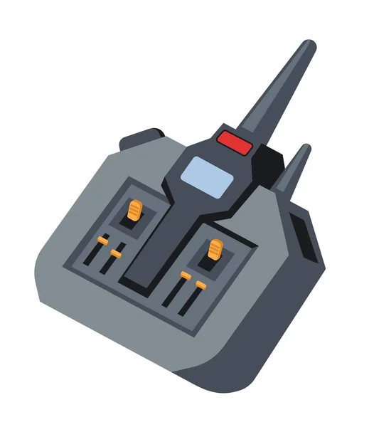 ドローンや自動飛行車のためのリモートコントローラの独立したアイコンは ビデオゲームをプレイするためのジョイスティック 距離制御 ボタンとアンテナを持つオブジェクト 平面図のベクトル — ストックベクタ