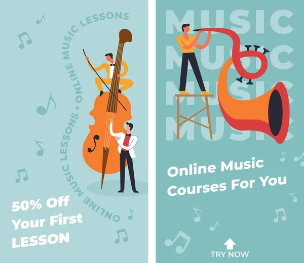 Muziekcursussen Het Leren Spelen Van Instrumenten Voor Viool Saxofoon Muzieklessen — Stockvector