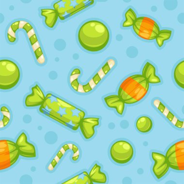 Tatlılar, tatlılar, şekerler ve şekerler. Gıda ve aperatifler çeşitlilik ve çeşitlilik. Dükkandan ya da dükkandan lezzetli yemekler, menü çeşitliliği. Kusursuz desen, duvar kağıdı izi ya da arka plan. Düz biçimli vektör