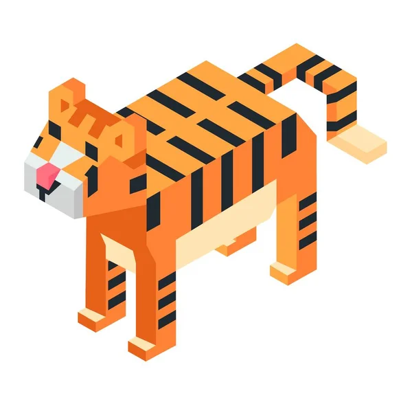 Animal Sabana Figura Madera Aislada Modelo Tigre Lindo Con Manchas — Vector de stock