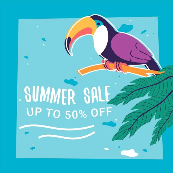 Сезонні Продажі Знижки Літній Розмитнення Зниження Ціни Тропічний Рекламний Банер — стоковий вектор