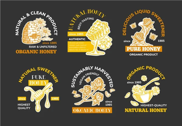 Etiket Logo Design Set Voor Biologische Honing Product Sticker Collectie — Stockvector