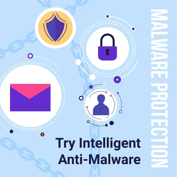 stock vector Try intelligent anti-malware protection for your computer, smartphone or laptop. Security and system help, assistance with bugs on gadgets. Protecting personal data and info. Vector in flat style