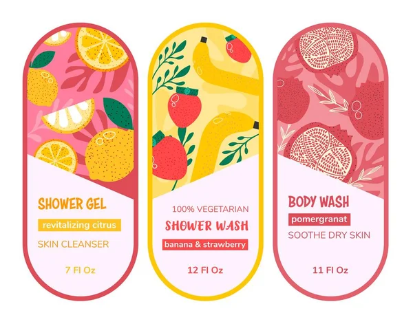 Body Wash Shower Gel Organic Ingredients Components Skin Cleanser Soothe — Stock Vector