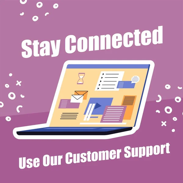 Use Nosso Suporte Cliente Fique Conectado Laptop Com Dados Informações —  Vetores de Stock