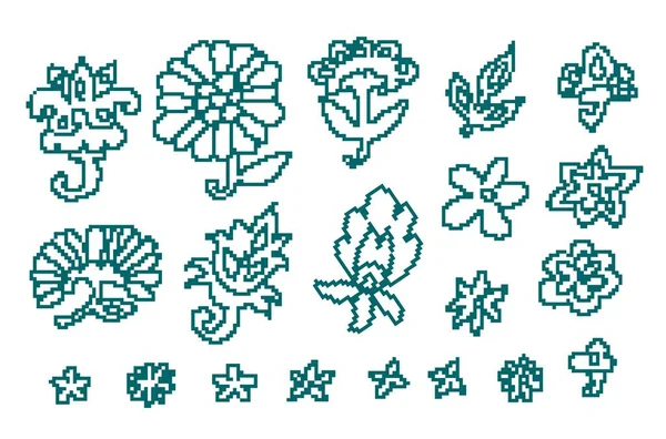 Motifs Broderie Pour Broderie Aiguille Fleurs Feuilles Fleuries Isolées Bourgeons — Image vectorielle