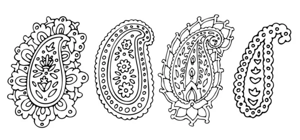 Paisley Drucke Mit Leeren Blüten Und Blättern Vereinzelte Monochrome Skizzen — Stockvektor