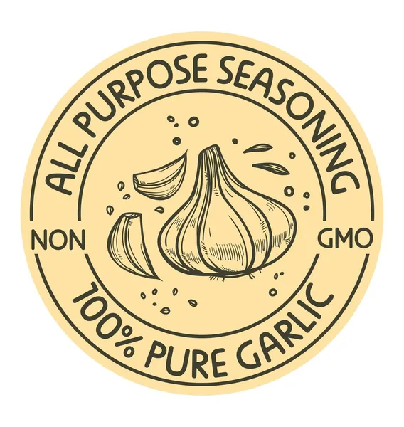 Non Gmo Pure Garlic Isolated Icon Label Product All Purpose — Stock Vector