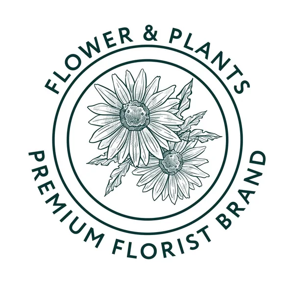 Rostliny Květiny Prémiová Květinářská Značka Dodání Zákaznický Servis Kvetoucí Květinové — Stockový vektor