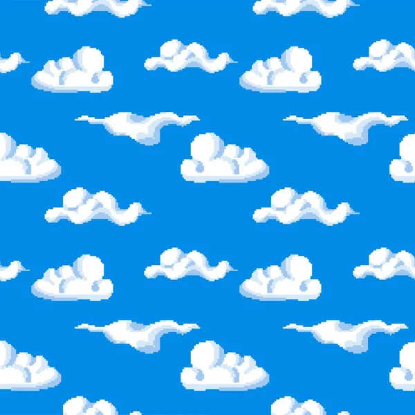 Açık Gökyüzünde Pikselli Bulutlar Oyun Geliştirme Tasarımı Için Piksellenmiş Beyaz — Stok Vektör