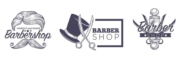 Barbeiro Corte Cabelo Barba Para Homens Logotipo Isolado Com Tesoura — Vetor de Stock
