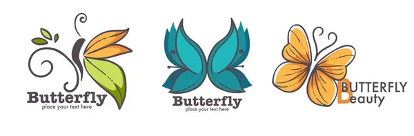 Belleza Mariposa Iconos Aislados Insectos Colores Con Espacio Copia Marcador — Vector de stock
