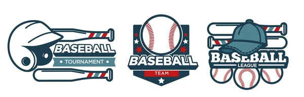 棒球锦标赛和联盟 孤立的图标与球和蝙蝠 体育用品 娱乐和职业游戏 标识或标志 标志或促销横幅 矢量呈扁平型 — 图库矢量图片