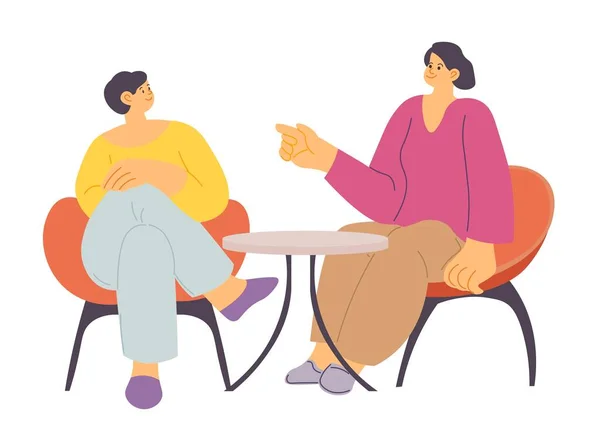 Γυναίκες Χαρακτήρες Που Κάθονται Καρέκλες Και Μιλάνε Συζητούν Θέματα Μεμονωμένη — Διανυσματικό Αρχείο