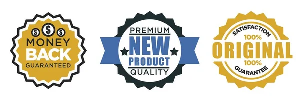 プレミアム製品品質 返金保証 生産のパッケージのための隔離されたアイコン 満足度100 ロゴやエンブレム ロゴやプロモーションバナー 平型ベクトル — ストックベクタ