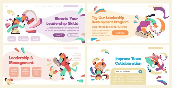 Landing Page Collection Leadership Course Add Flat Man Woman Character — Stock Vector